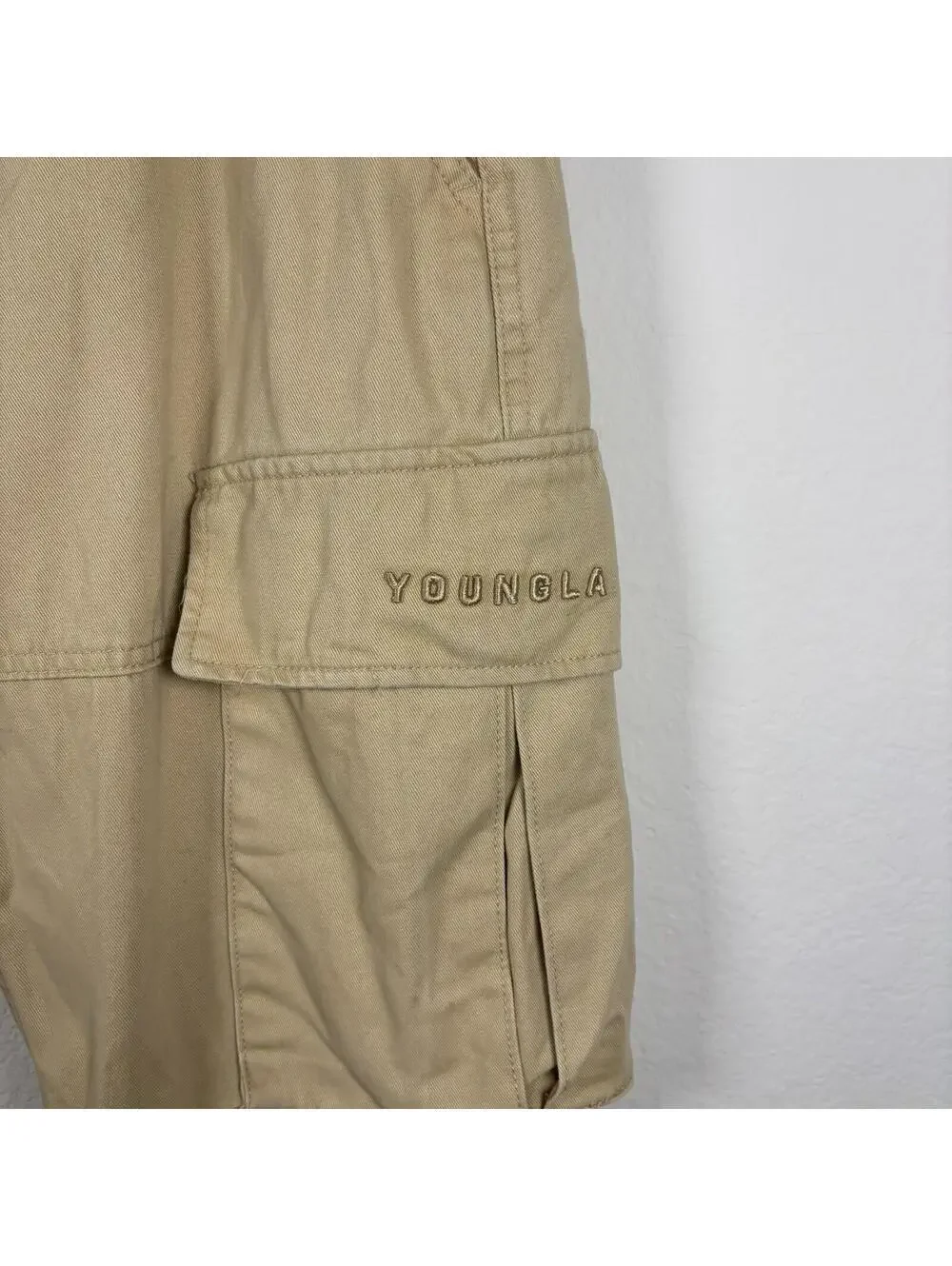 YoungLA 616 Suburban Twill Cargo Pants Mens Medium Khaki Streetwear Baggy 90s